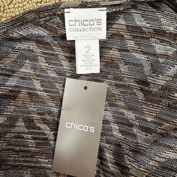 NEW Chicos Collection Cardigan Jacket Chevron Shimmer Neutral Tans Chicos 2 US L - Picture 11 of 15